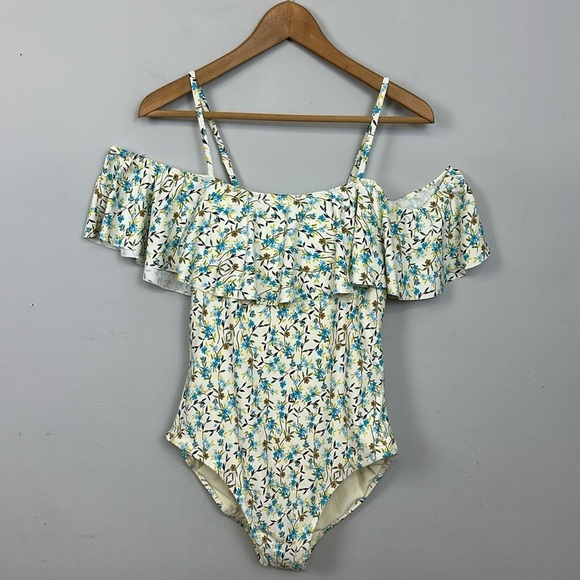 NWT Sea Angel One Piece Swimsuit Floral Print Off Shoulder Ruffle Sz Large - Picture 4 of 9